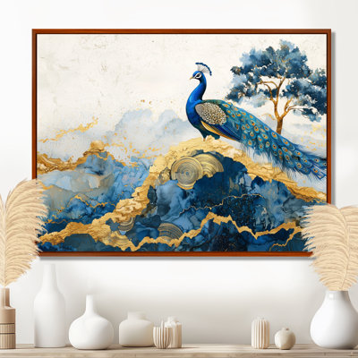 «Hardage Golden Aqua and Agate Peacock Landscape III», art mural paon