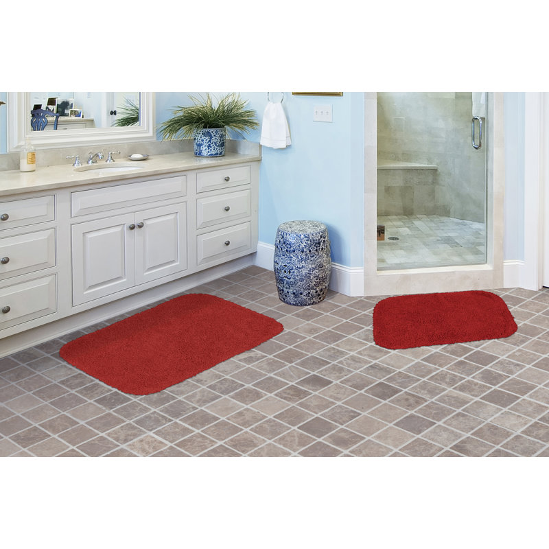 Devin Rectangle Nylon Non-Slip 2 Piece Shower Mat, Chili Pepper Red