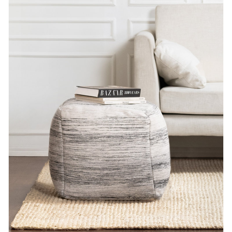 Teagan Upholstered Pouf, Black/Ivory Polyester Blend