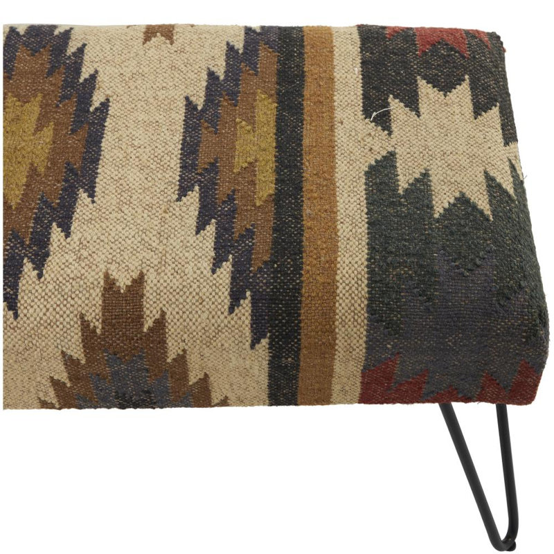Banc tribal en tissu de coton multicolore avec pieds en épingle en métal Castulo, Multicolore
