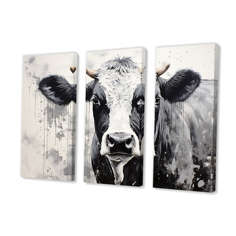 Minimalisme noir et blanc - ensemble de décorations murales de vache, H 28 po x l 36 po
