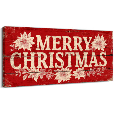Merry Abhinaya Decor, œuvre d'art rétro de Noël rustique rouge, peinture festive de poinsettia, affiches de vacances pour le salon, la cuisine, le bureau, 12 po x 24 po
