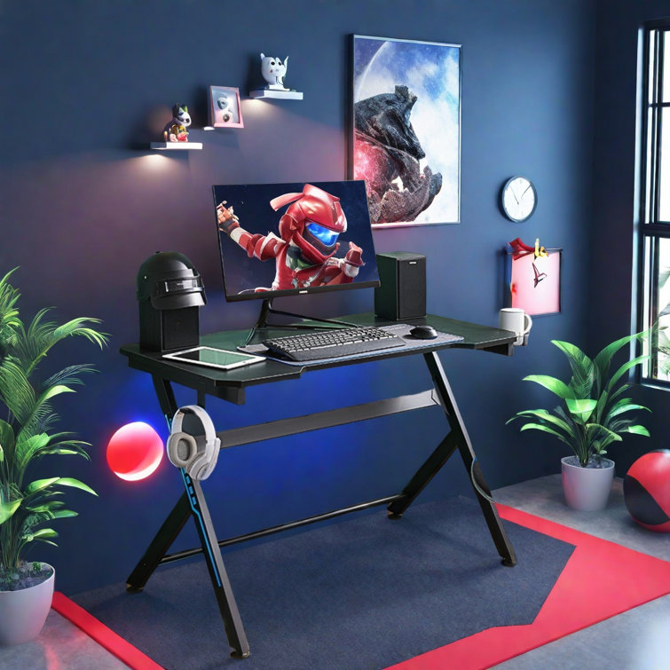 Inbox Zero 48in R-Shaped Gaming Desk with Mouse Pad