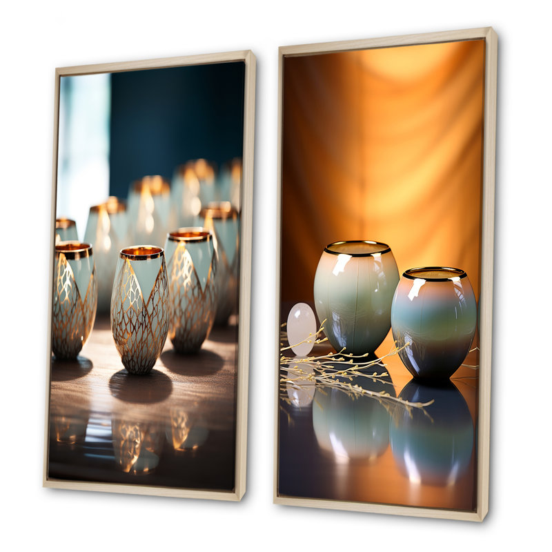 Serenades du Japon, ensemble d'art mural sur toile en verre, 2 pièces, Encadrement brun, H 28 po x l 25 po