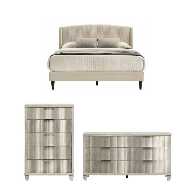 Ensemble de chambre à coucher 3 pièces Jolande, Full, 3 Pcs: Bed, Chest, Dresser
