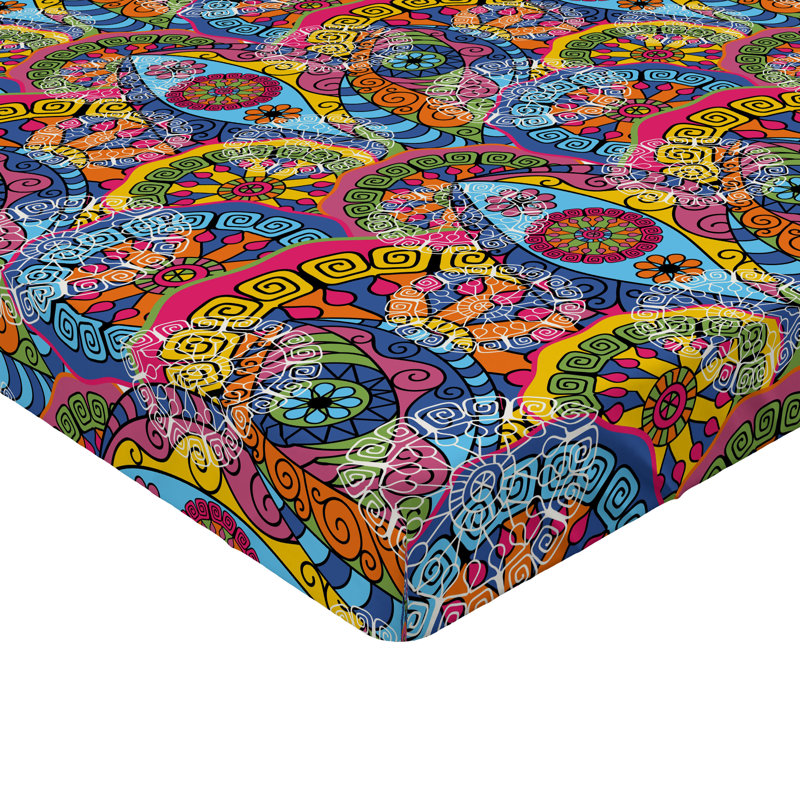 Drap-housse orange Ambesonne, Bleu / rouge / jaune floral, Drap-housse pour lit simple TG