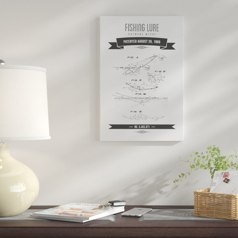 " Raymond McVay Fishing Lure Patent Sketch Retro IV " by Aged Pixel, Black Framed Canvas, No Mat, 48" H x 32" W x 1.5" D