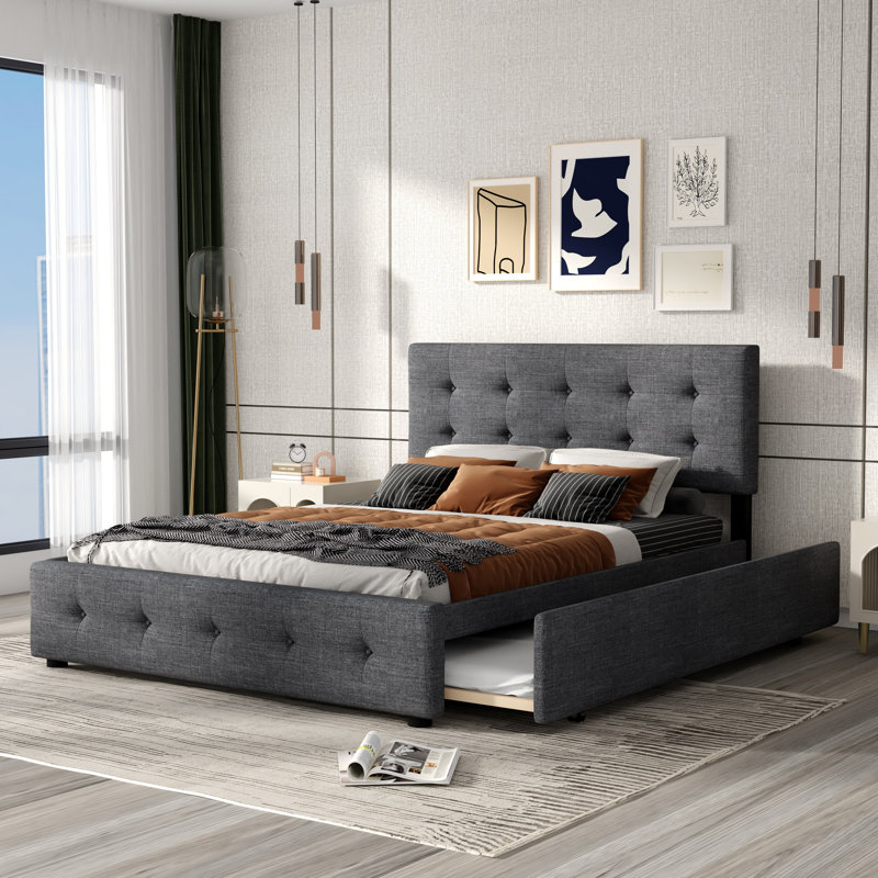 Grand lit standard avec rangement Ayuda, Gris foncé