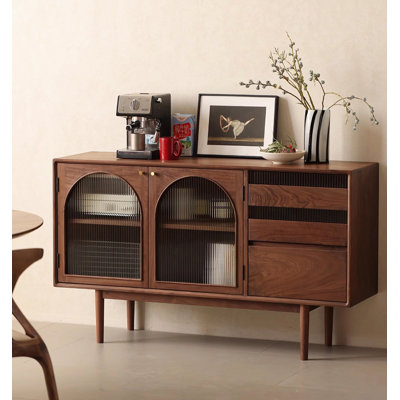 Scandinavian Style Walnut and Glass Sideboard