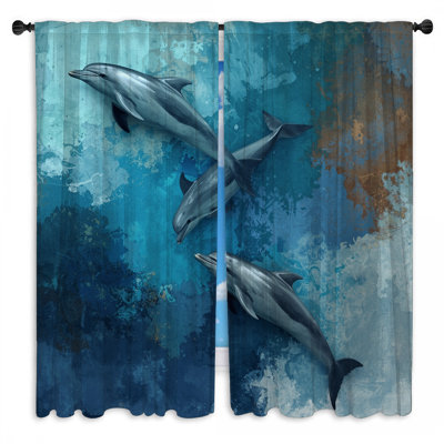 Dolphins In Ocean Window Curtains Dolphins Sheer & Room Darkening - 2 Panels