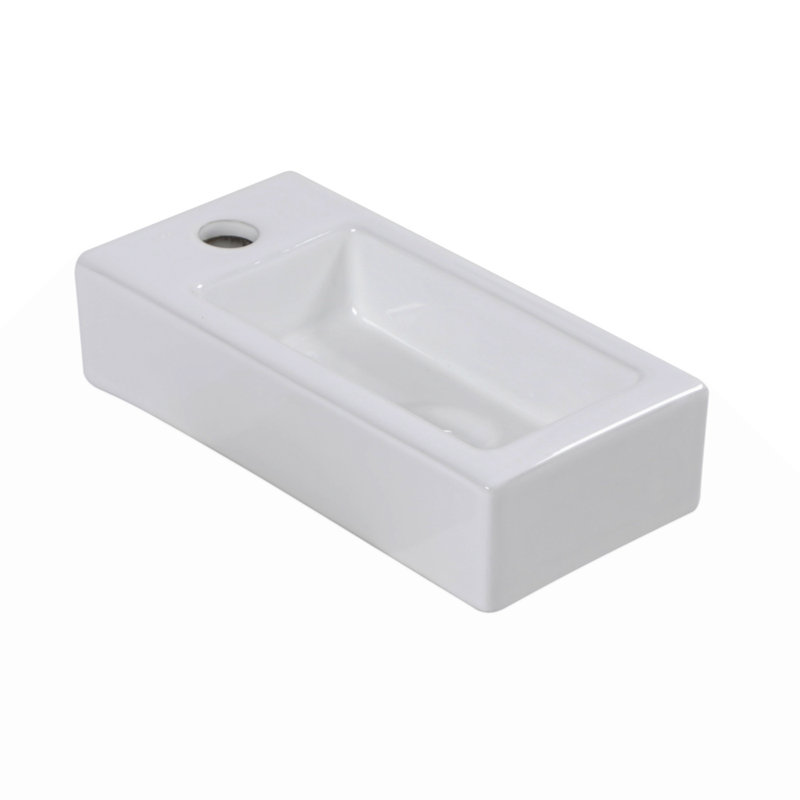 Ceramic Rectangle Wall Mount Bathroom Sink With Single Faucet Hole