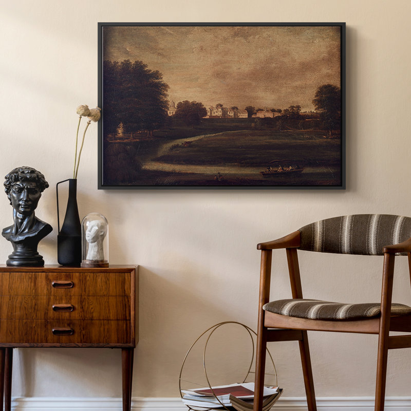 Paysage rétro - CECXVI - reproduction de cadre flottant sur toile, Noir, H 17 po x l 25 po