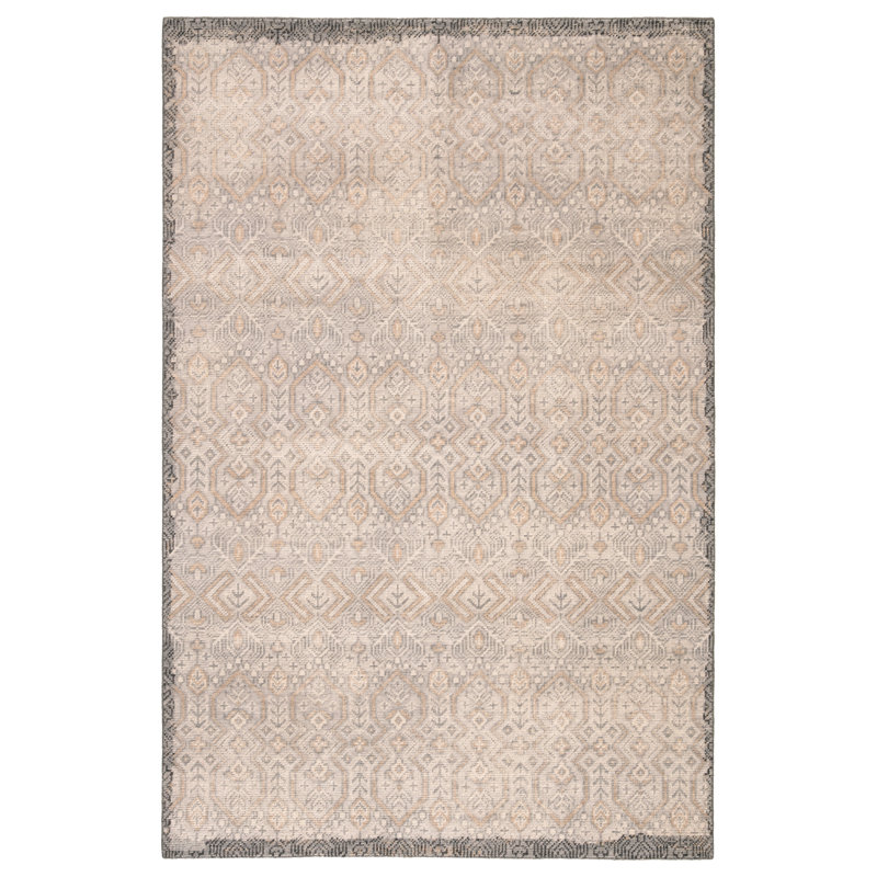 Orson Hand Knotted Wool Geometric Area Rug in Gray/Gold, Rectangle 5' x 8'