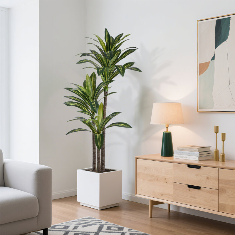 Artificial Dracaena Plant in Pot, 150cm /105cm Tall Indoor Faux Tropical Tree with Realistic Variegated Leaves, Maintenance Free Decorative Floor Plant for Living Room Office Bedroom