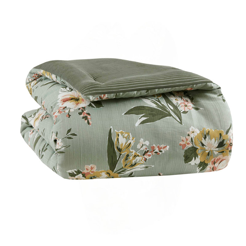 Ensemble d'édredon floral 7 pièces Vin, Queen Comforter + 6 Additional Pieces, Green