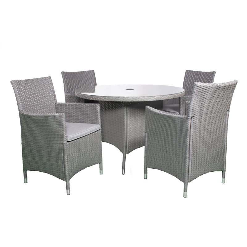  4 Seater Dining Set with Cushions, Grey