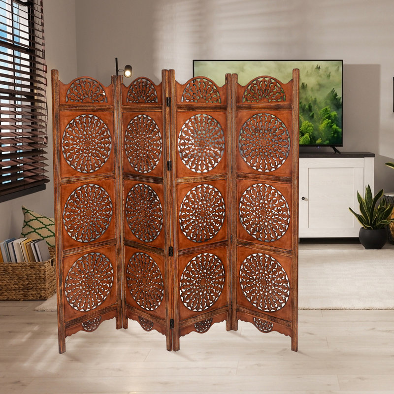 Breccia 200cm W x 180cm H 4 - Panel Folding Room Divider, Light Brown