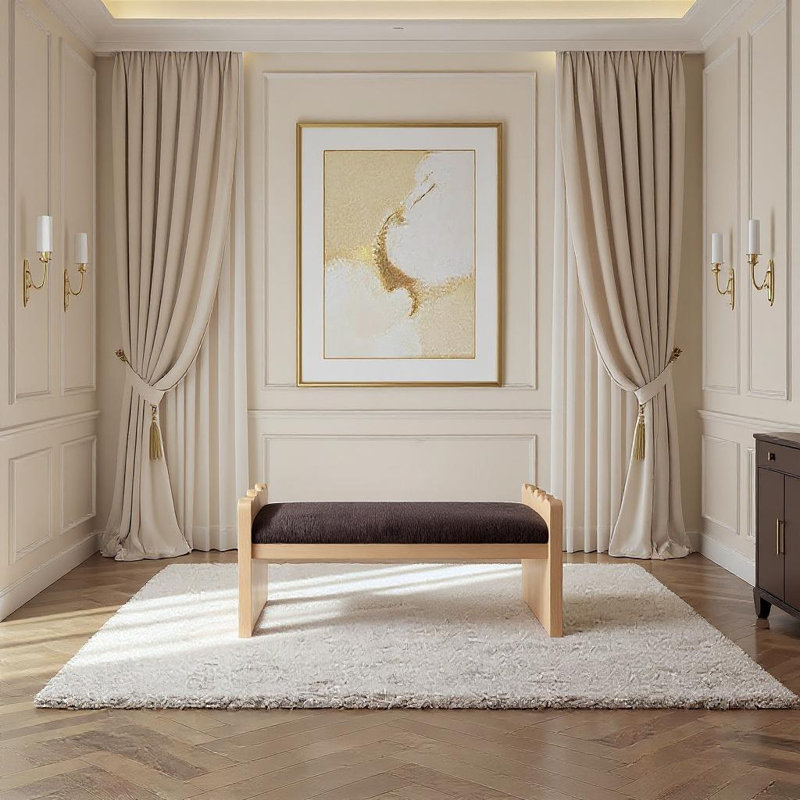 Daline Velour  Fabric Bench, Natural, Brown Velour Fur Fabric