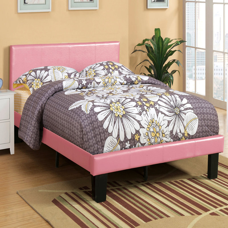Cadre de lit simple avec lit simple en similicuir rose moderne en similicuir