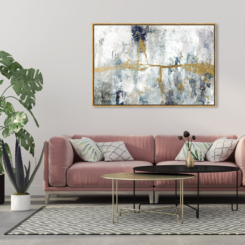 Abstract Ocean Divide - Impression sur toile, H 36 po x l 54 po, Cadre flottant doré