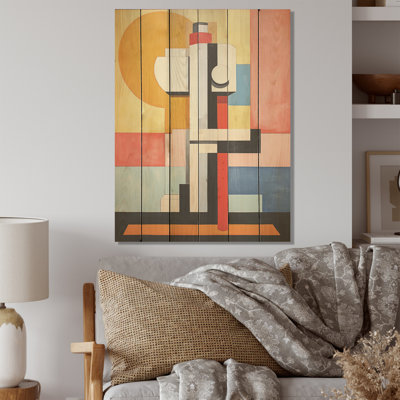 «Pastle De Stijl Industrial Geyser I», art mural sur bois de pin naturel