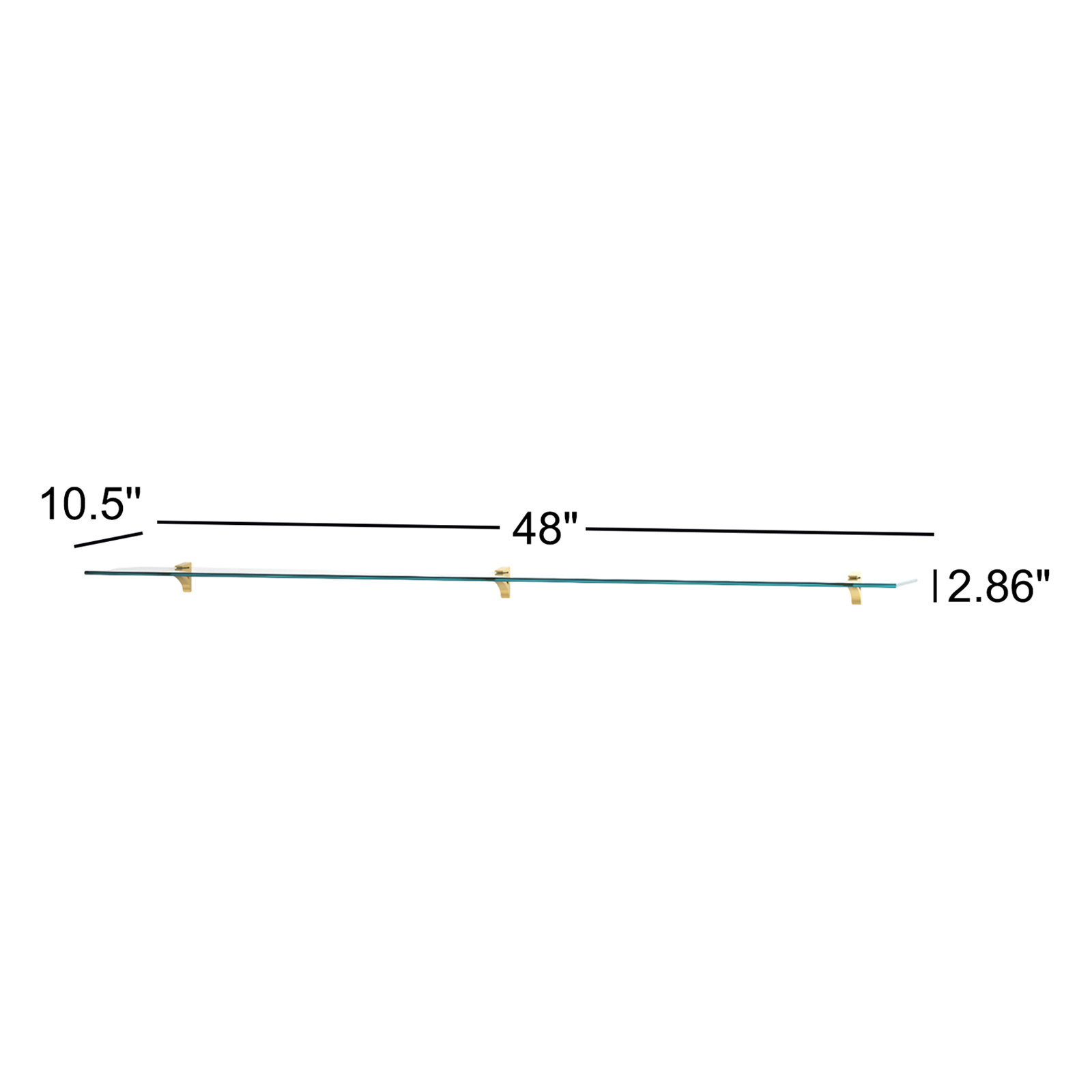 Electra 72" Glass Floating Shelf, 2.86" H x 48" W x 10.5" D, Brass