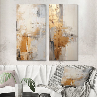 «Gold and Beige Soft Fusion - Abstract Collages», ensemble de 2 reproductions d'art sur toile