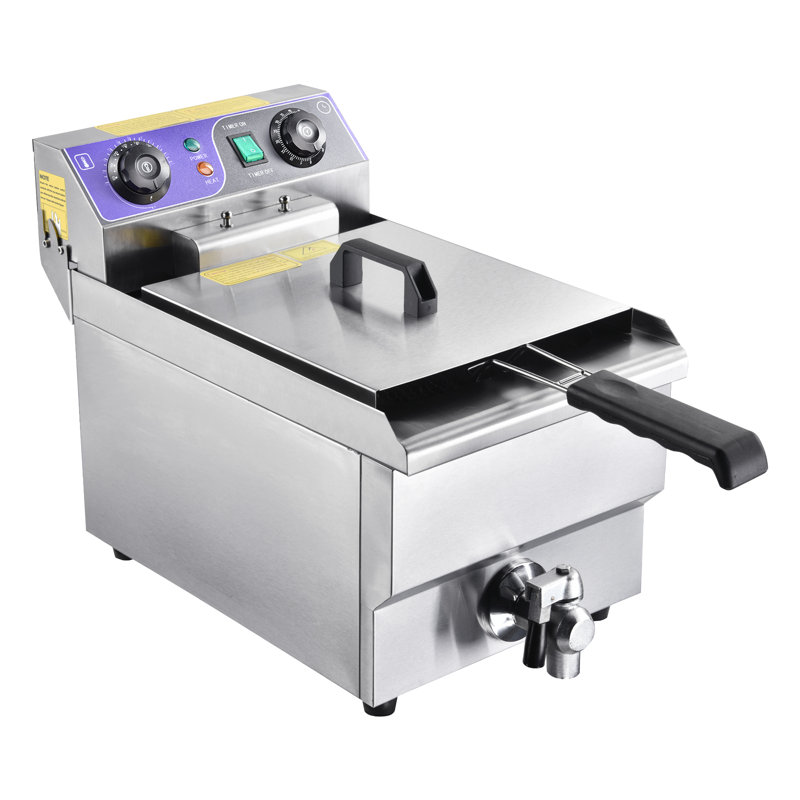 Electric Deep Countertop Fryer Stainless Steel with Timer and Drain