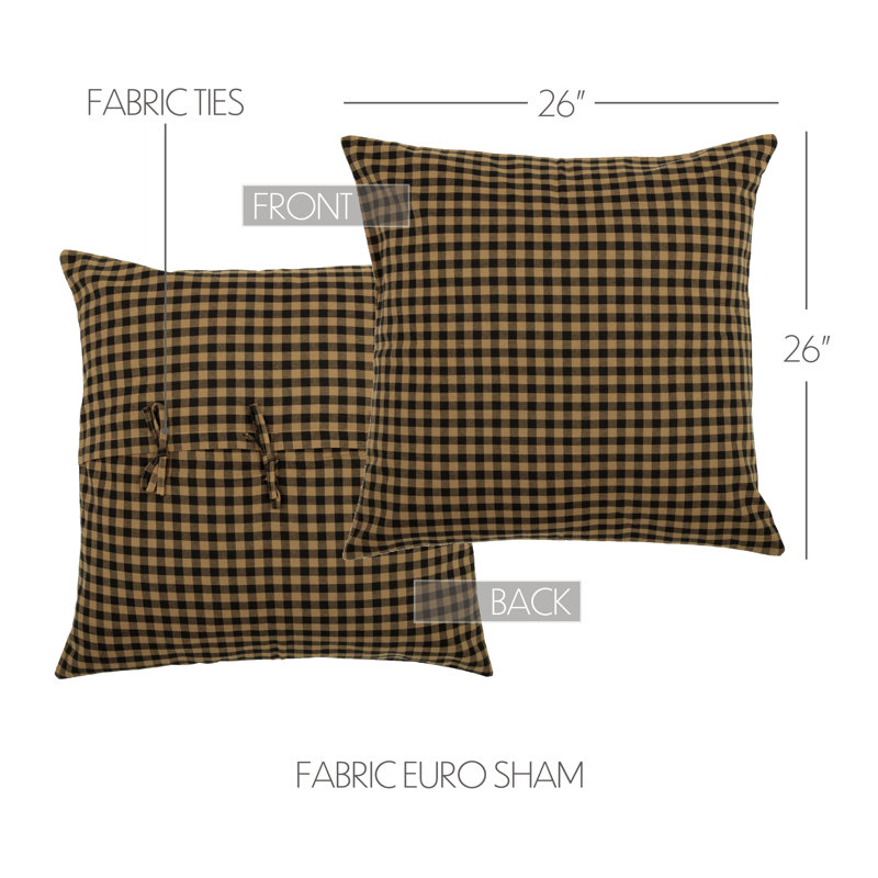 Taie décorative noire en tissu noir à carreaux, Noir