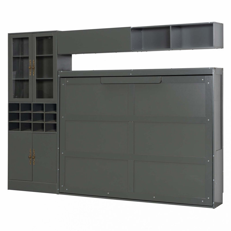 Murphy Bed Wall Bed With Sofa , Shelves USB & Light, Gray
