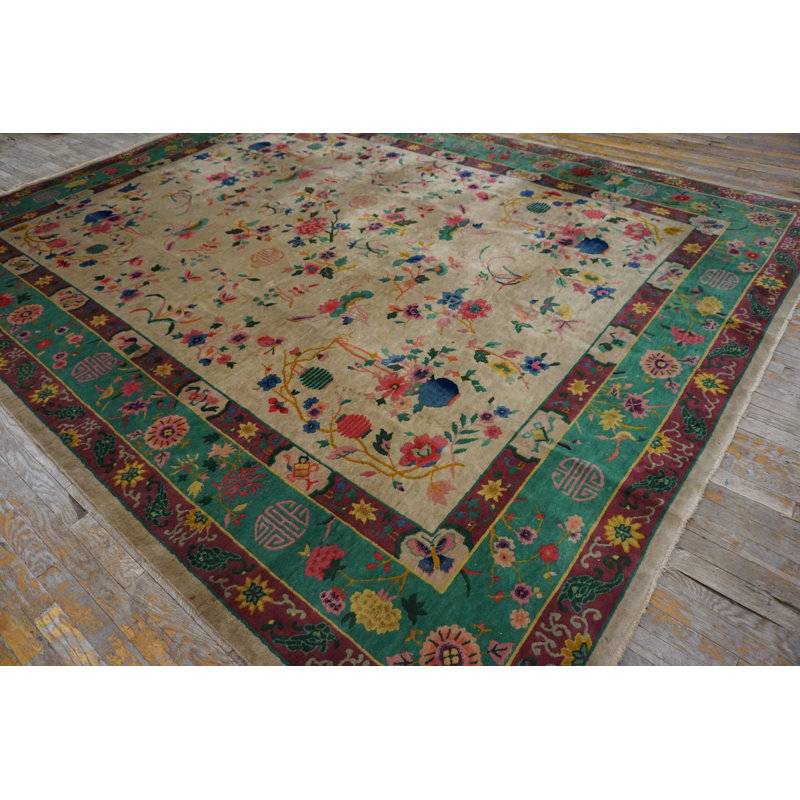 Antique Chinese - Art Deco Room Size Wool Ivory Rug