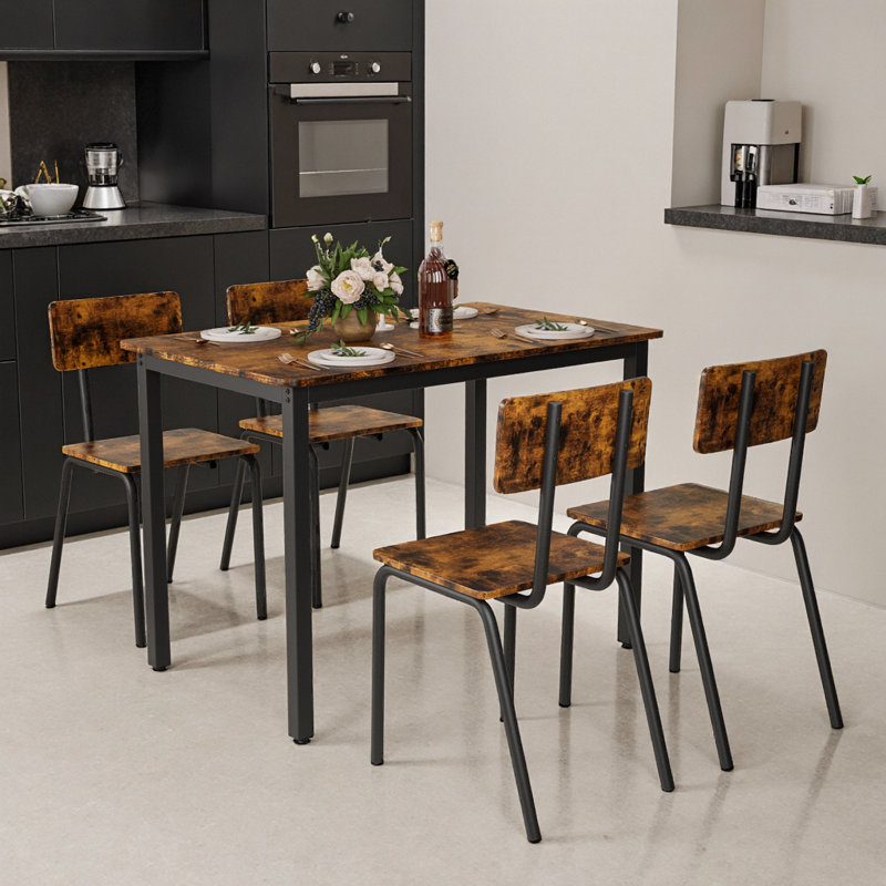 Ensemble de table de salle à manger 5 pièces avec 4 chaises, Brun, Brun, Noir