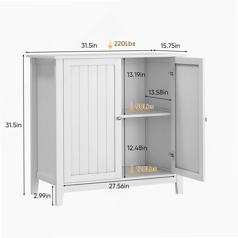 White Double Door Storage Cabinet, Mid-Century Modern Freestanding Buffet Cabinet, Bathroom Storage Cabinet with Silver Knobs for Living Room, Kitchen, Bathroom, Hallway