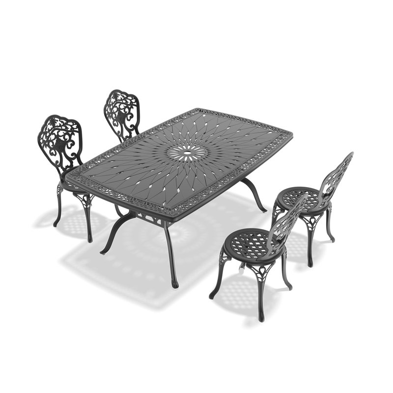 Ensemble de salle à manger rectangulaire noir en aluminium pour l'extérieur, chaise de taille compacte (largeur du siège: 15,35 po), trou de parasol, résistant aux intempéries