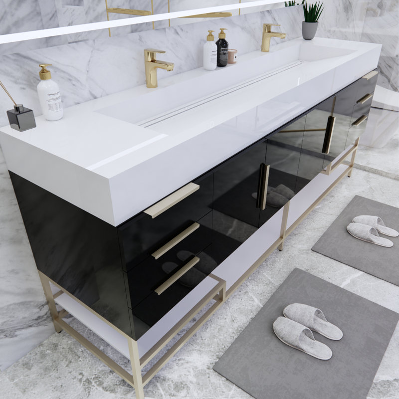 Glasgow 84'' Double Bathroom Vanity with Acrylic Top, High Gloss Black
