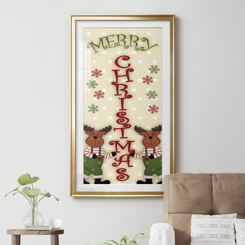 Reindeer Merry Christmas - cadre photo, impression d'art textuel, H 22,5 po x l 42,5 po x P 1,5 po, Encadrement doré