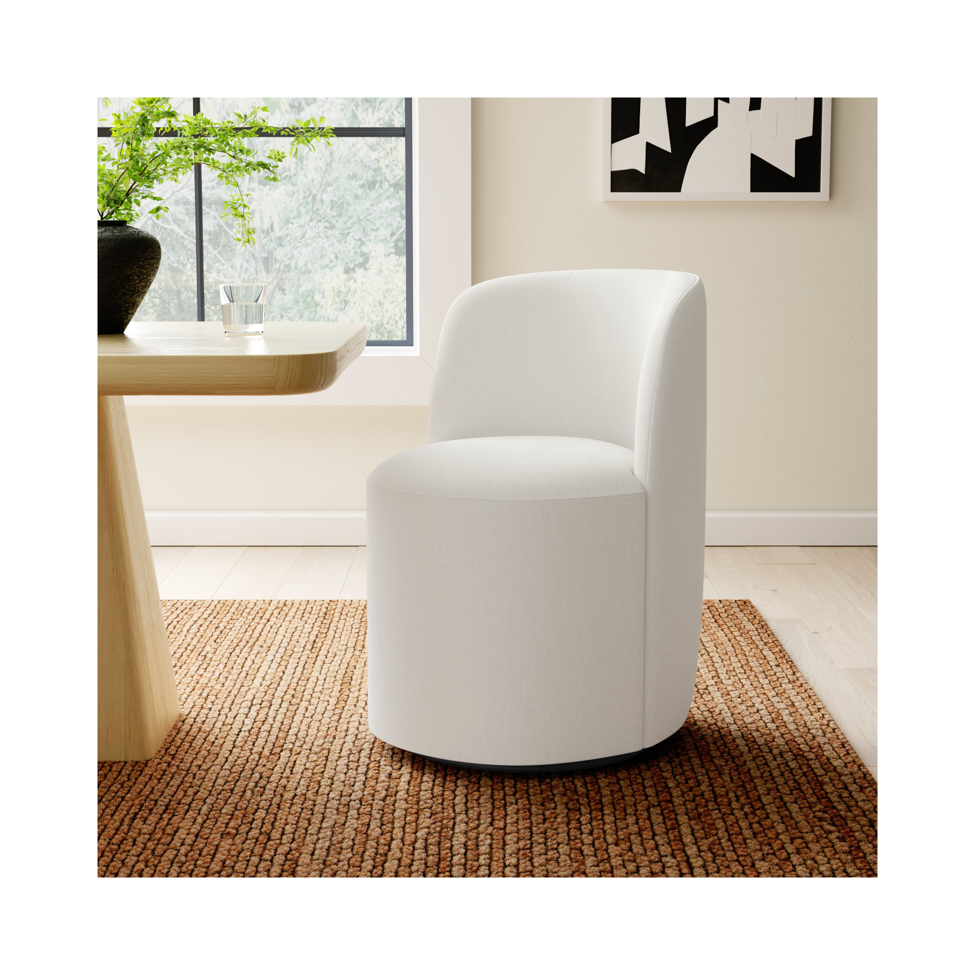 Begonia Swivel Dining Chair, Zuma White Textured Linen