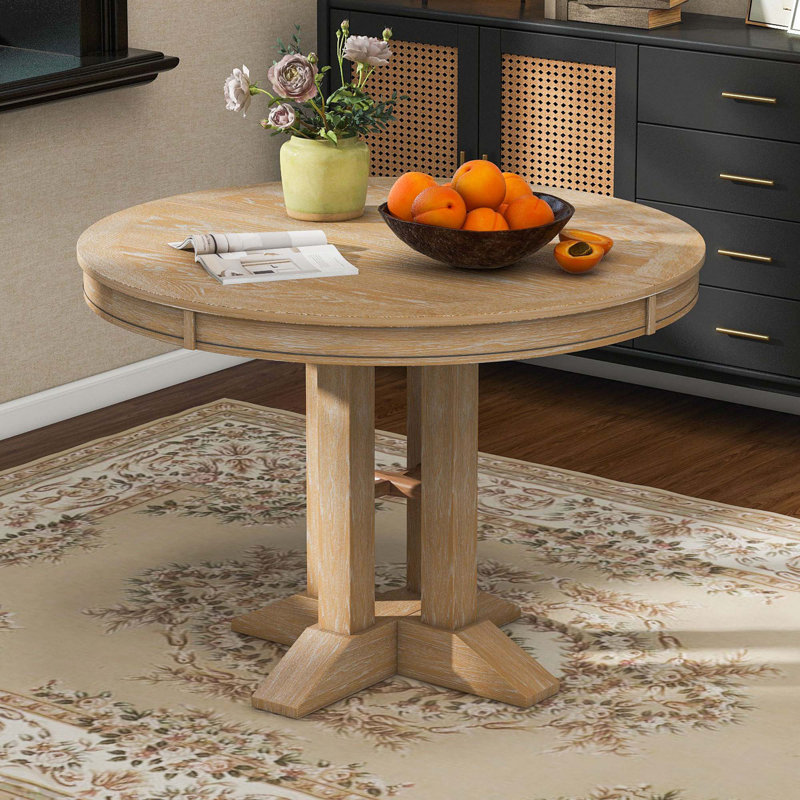 Farmhouse Dining Table Extendable Round Table For Kitchen,Dining Room(Only Table), Natural Wood Wash