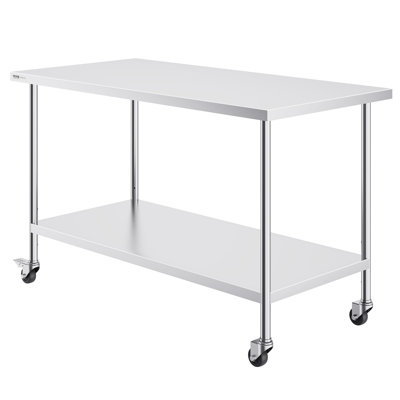 Stainless Steel Work Table, 38 Inch Height, Adjustable Shelf, Wheels Included