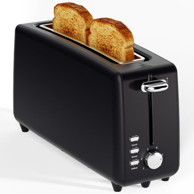 Long Slot Stainless Steel 2-Slice Toaster, 10 Inch Wide Slot For Bread And Bagels, 6 Browning Levels, Defrost & Cancel Buttons, Removable Crumb Tray,Black