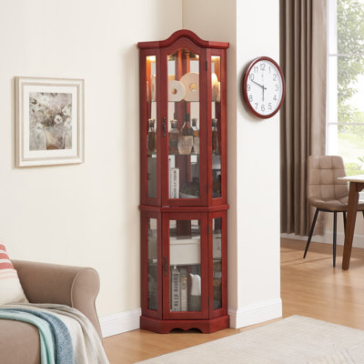 Vitrine de coin lumineuse avec portes et tablettes en verre trempé, idéale pour exposer des objets de collection dans le salon et la chambre à coucher