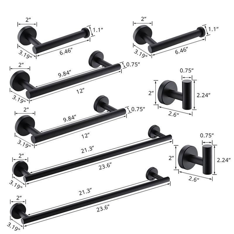 Bathroom Hardware Set, Matte Black