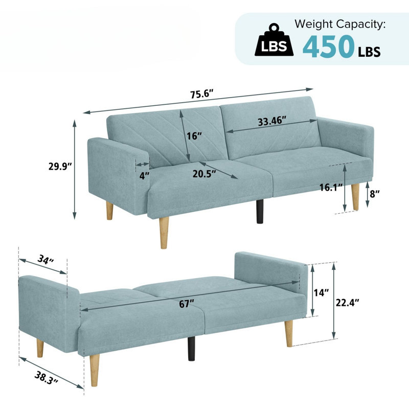 Canapé en velours 76,40 po Aanvi, Velours bleu