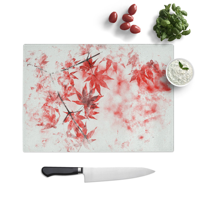 Tempered Glass Red Leaves of a Maple Tree Chopping Board, 28.5 cm x 39 cm