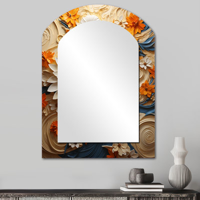 Radiant Reverie Botanical - Orange Modern Arch Wall Mirror