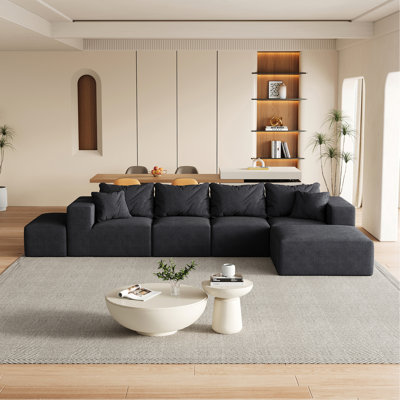Ensemble de canapé modulaire rembourré moderne sans os, canapé modulaire en forme de L de 132 po avec 6 coussins, canapé-lit combiné gratuit pour le salon, la chambre à coucher