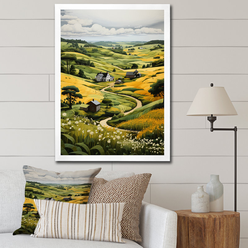 Paysage de campagne Blountstown vert et jaune - impression, Cadre photo blanc, H 40 po x l 30 po x P 1,5 po