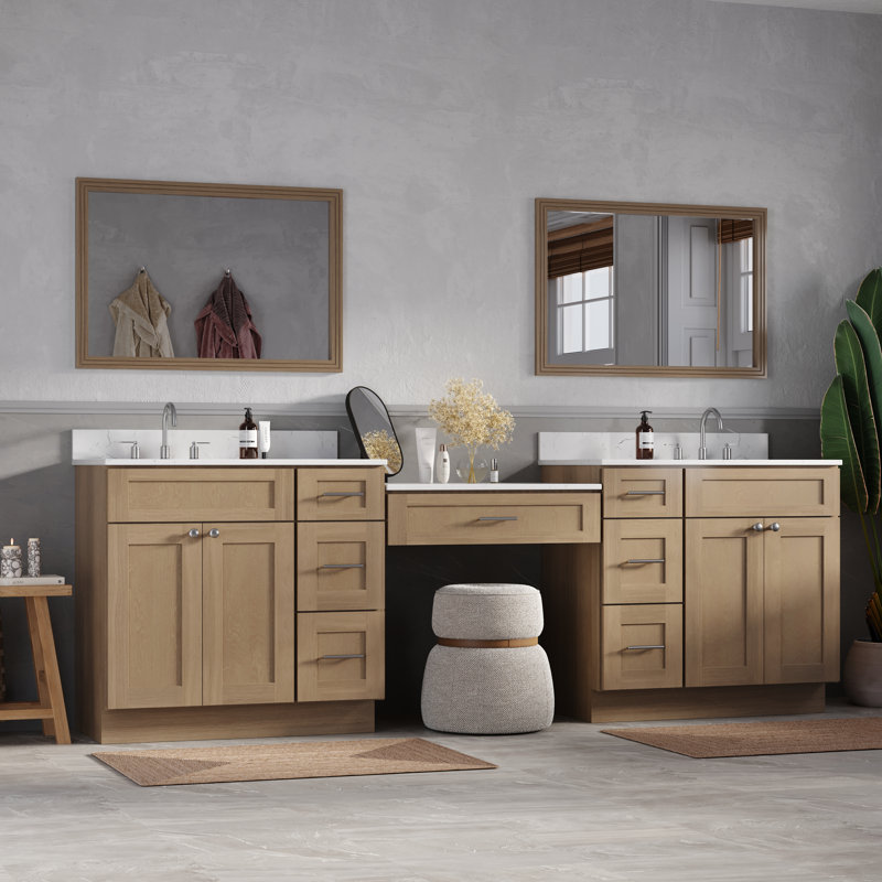103'' Double Bathroom Vanity with Top, Natural Oak