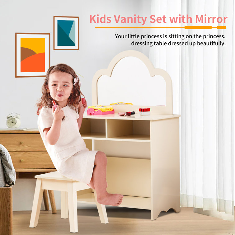 Kids Vanity Set with Mirror,White Harriet Bee