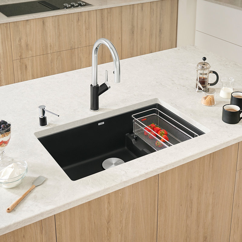 Precis Cascade SILGRANIT 29" L x 18" W Undermount Kitchen Sink with Colander, Soft White